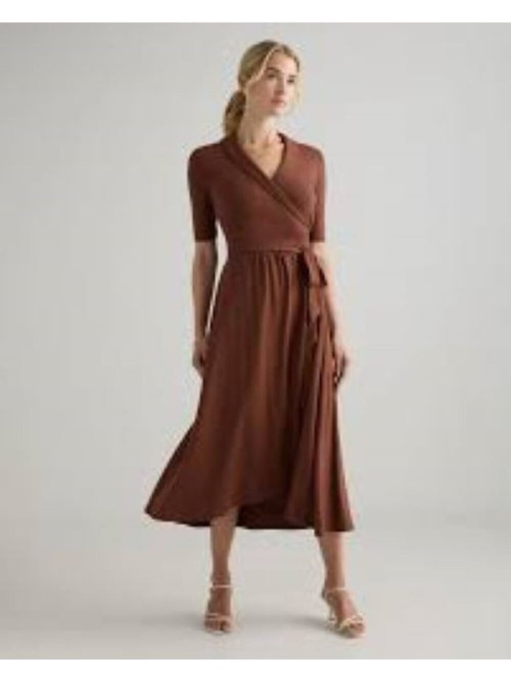 NEW Quince Women Tencel Jersey Midi Wrap Dress Brown womens sz medium M